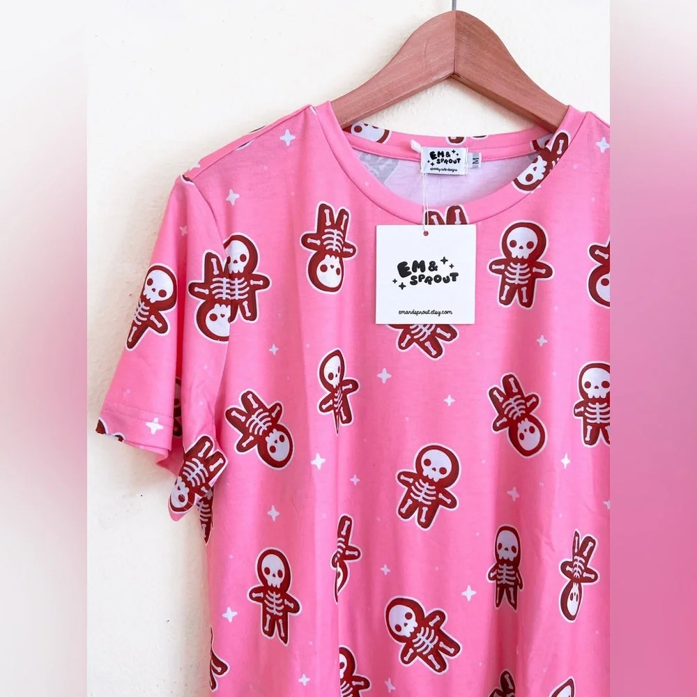 Em & Sprout Skeleton Gingerbread Pink Pajama Set Size Large